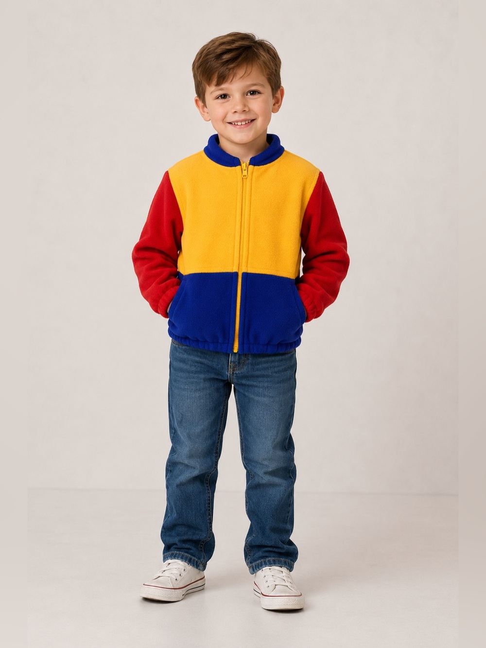 Colorful Handcrafted Fleece Zip-Up Jacket Retro 90’s Vintage Fat Albert